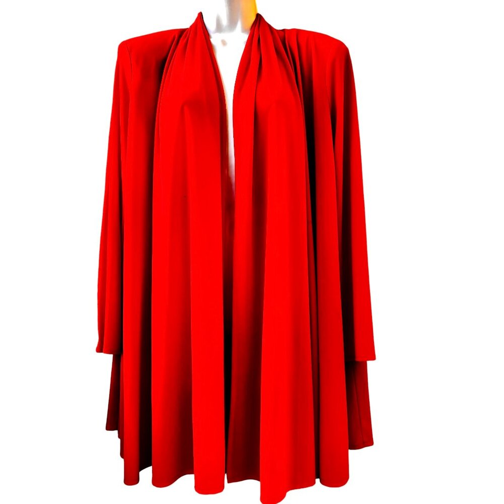 VTG 80s Gottex Red Open Front Swing Jacket Kimono Duster Topper Women P Rare